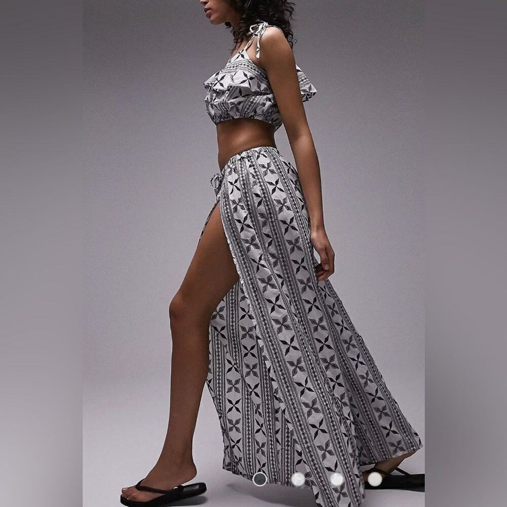 2 piece Set Off or On Shoulder Top & Waist Tie Open Leg Harem Pants Small